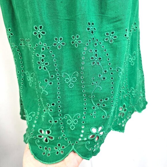 Old Navy Green Eyelet Lace Off Shoulder Linen Blend Top - Picture 5 of 9